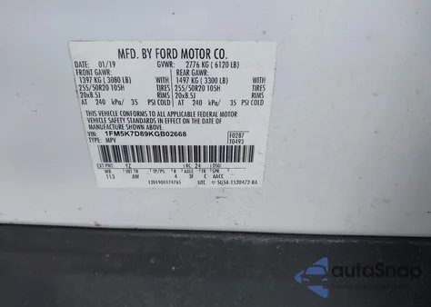 2019 Ford Explorer Xlt z USA, uszkodzony, nr VIN 1FM5K7D89KGB02668